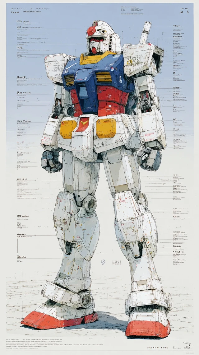 SciFi Gundam Robot Mechanical Blueprint Illustration