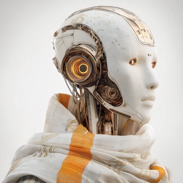 AI Bot with Detailed Fabric Cyberpunk Render