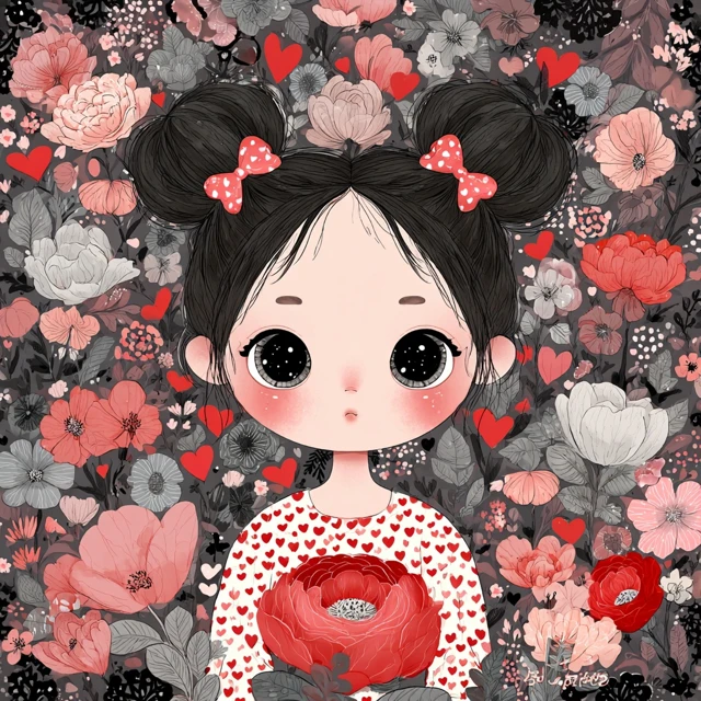 Cute Chibi Girl in Floral Garden