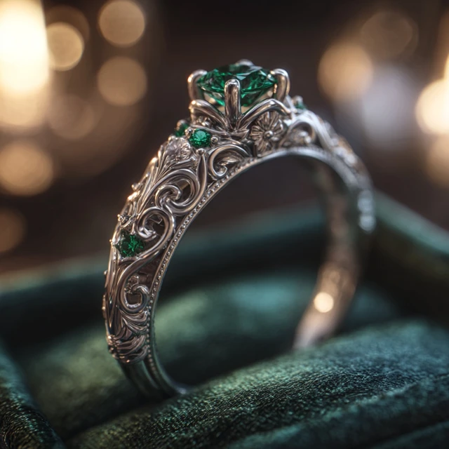Emerald Silver Engagement Ring Luxury Jewelry