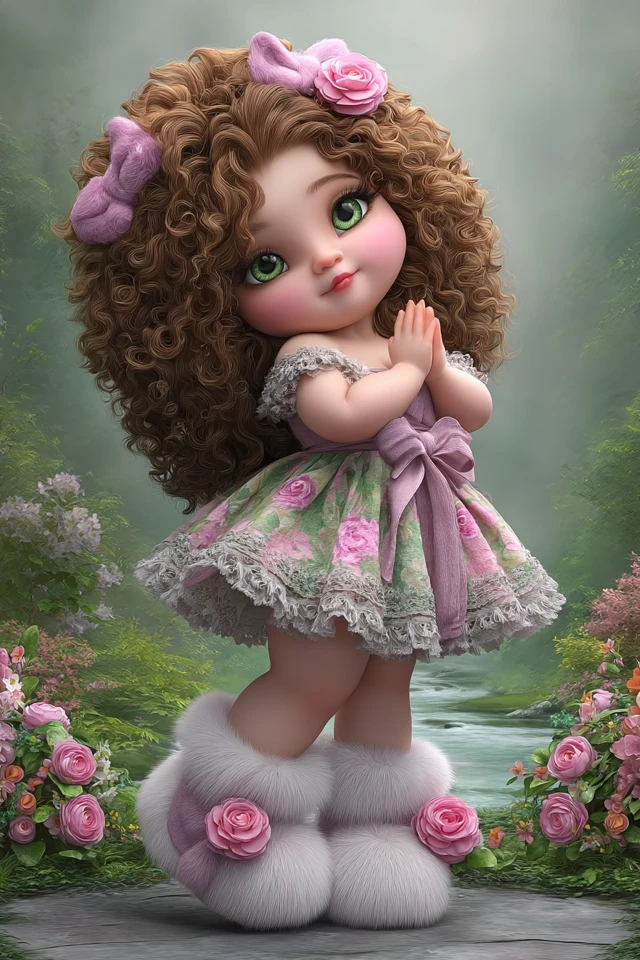 Floral Girl in a Dreamy Landscape