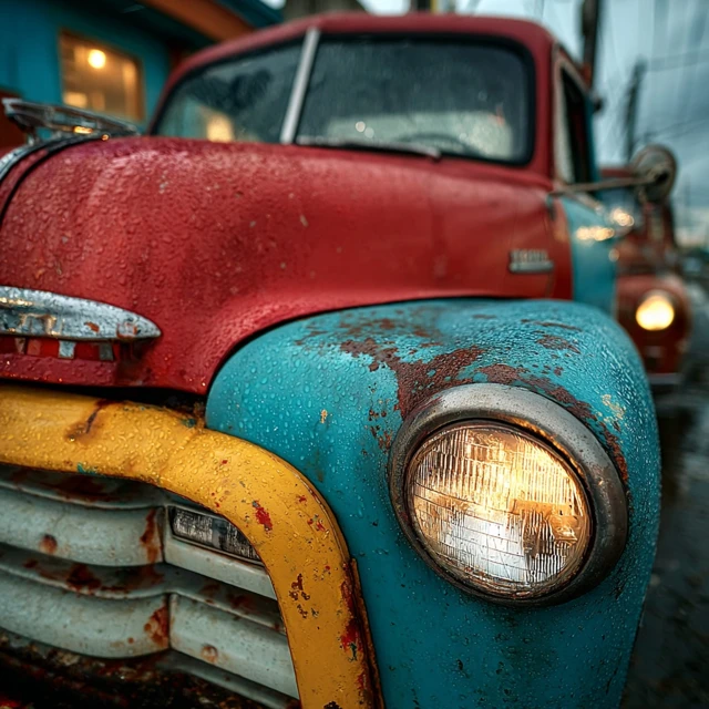 Sun Faded Pickup Truck Door Detail