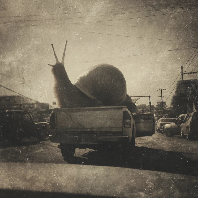 Giant Snail in Truck Vintage Photo