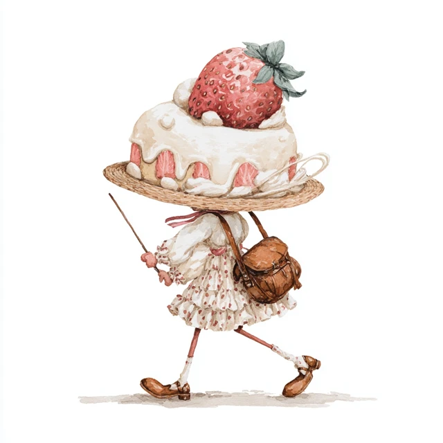 Strawberry Cake Girl Illustration Watercolor