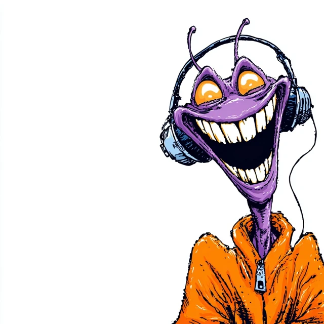 Cartoon Alien with Headphones Illustration