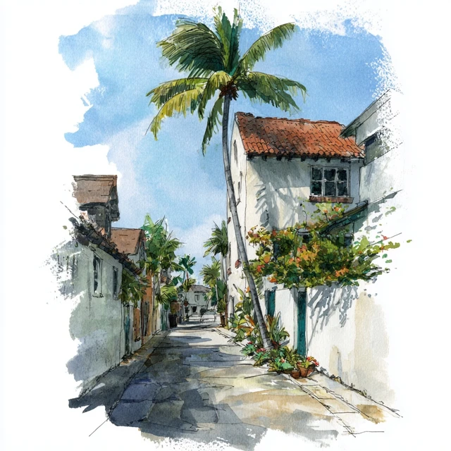 Palm Beach Lane Watercolor Painting
