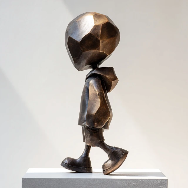 Bronze Sculpture Walking Boy Minimalism