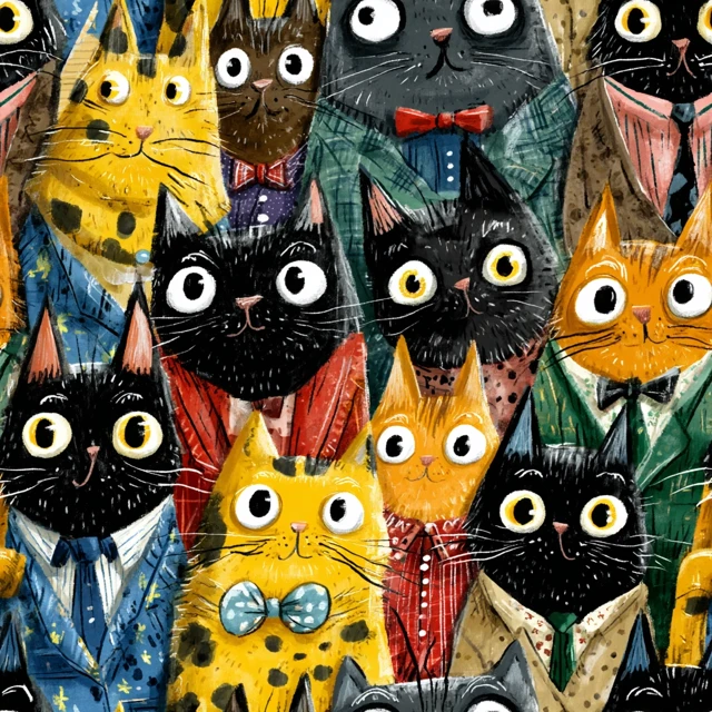 Cats in Suits Cartoon Pattern
