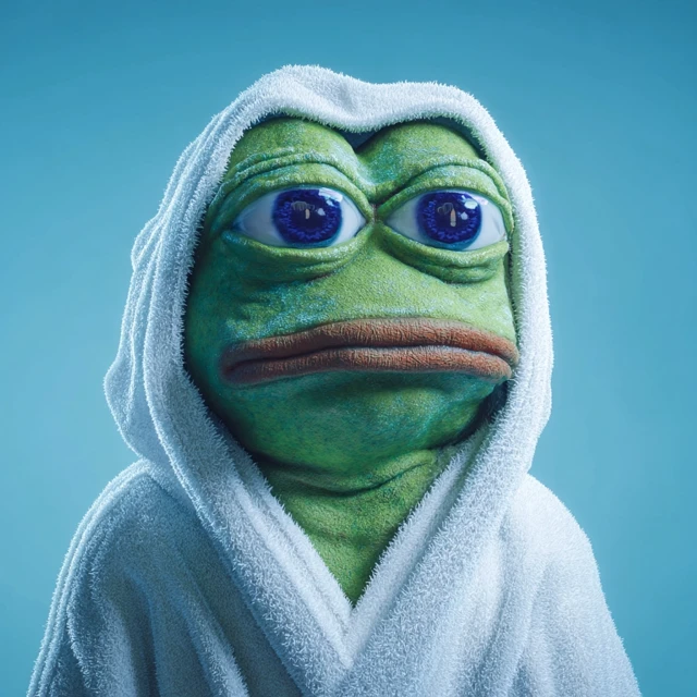 Sad Pepe the Frog in a Robe - Hyperrealistic 3D Art