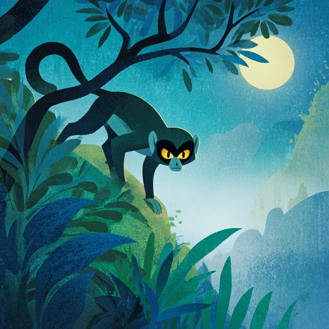 Monkey in Jungle Art Mary Blair Style