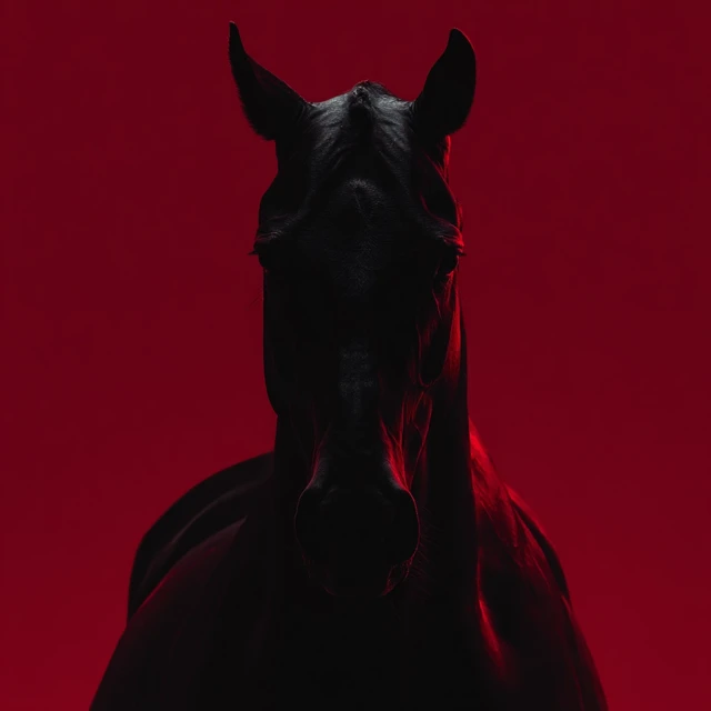 Majestic Black Horse Head in Red Light