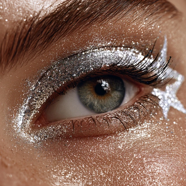 Sparkly Eye Makeup with Star Eyeliner Macro Photography
