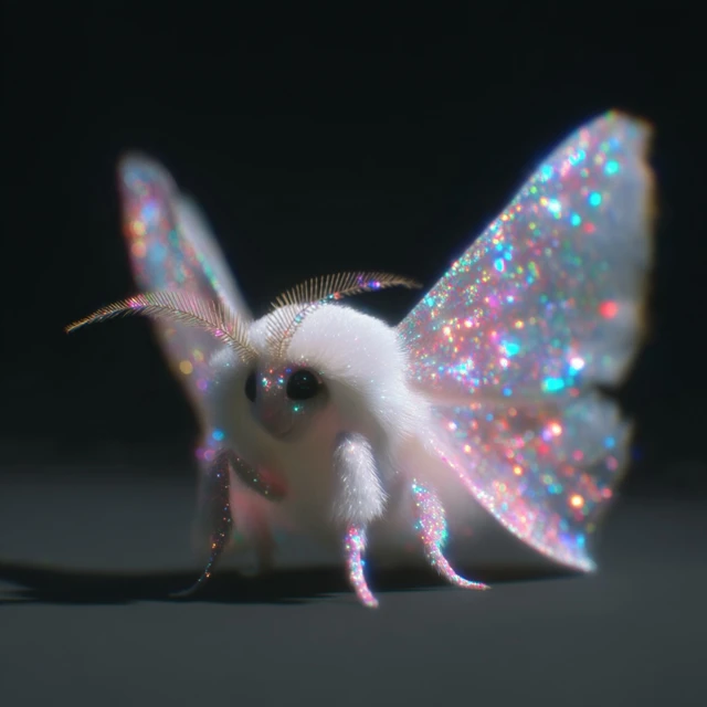 Cute Moth with Rainbow Wings Sparkle 3D Art