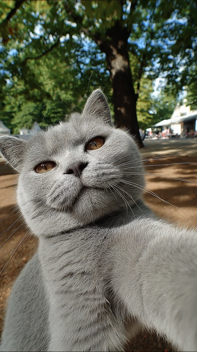 Funny Scottish Fold Cat Selfie at Park