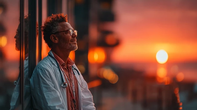 Doctor at Sunrise: Moment of Reflection