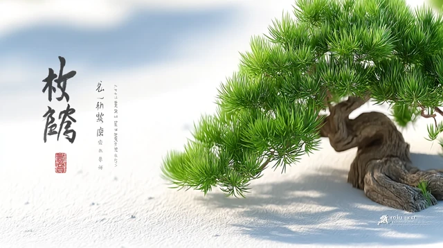 Dreamlike Ink Painting Pine Tree Landscape Art Illustration