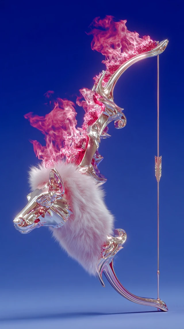 Chrome Bow and Arrow with Pink Flames and Fur