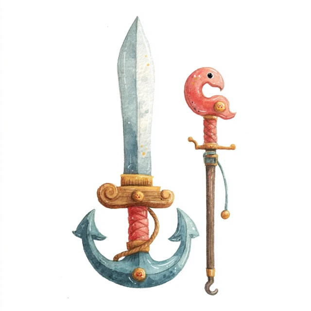 Cute Pirate Sword Clipart Watercolor Illustration