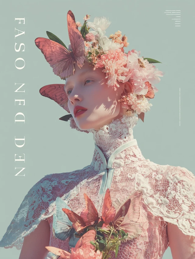 Fashion Design: Woman in Cheongsam with Floral Headwear