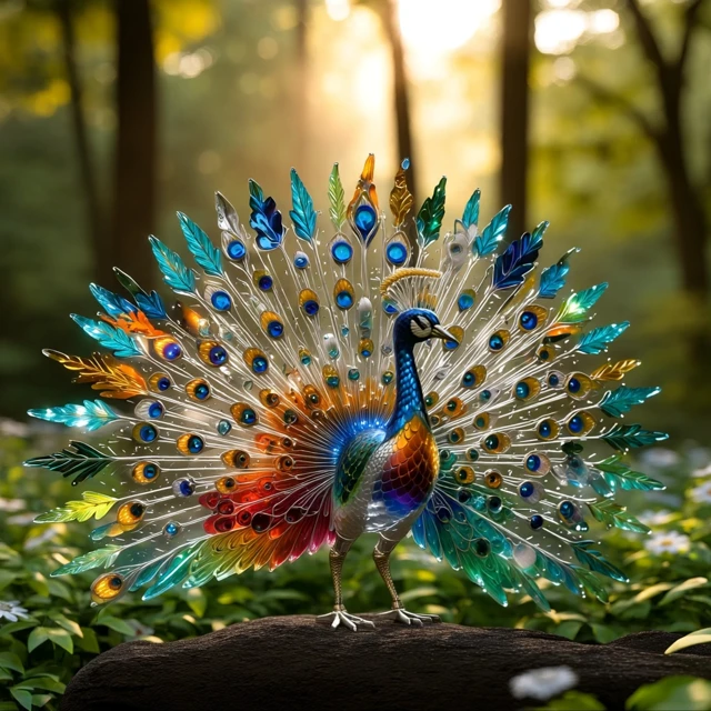 Photorealistic Peacock Displaying Colorful Feathers