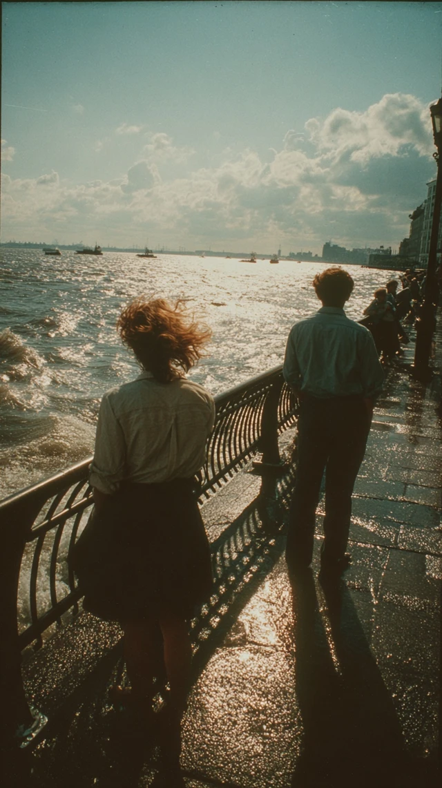 1980s Couple Hudson River Promenade