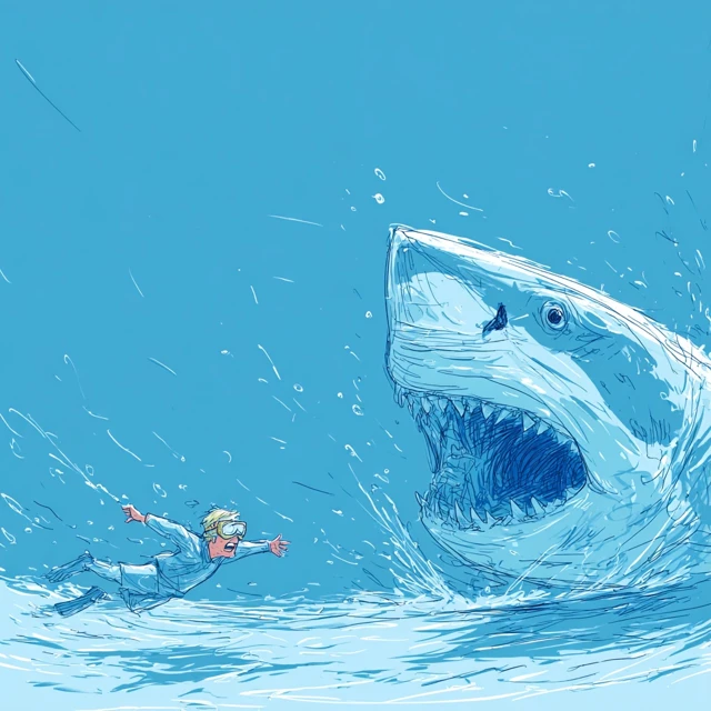 Great White Shark Hunting Man Underwater Caricature