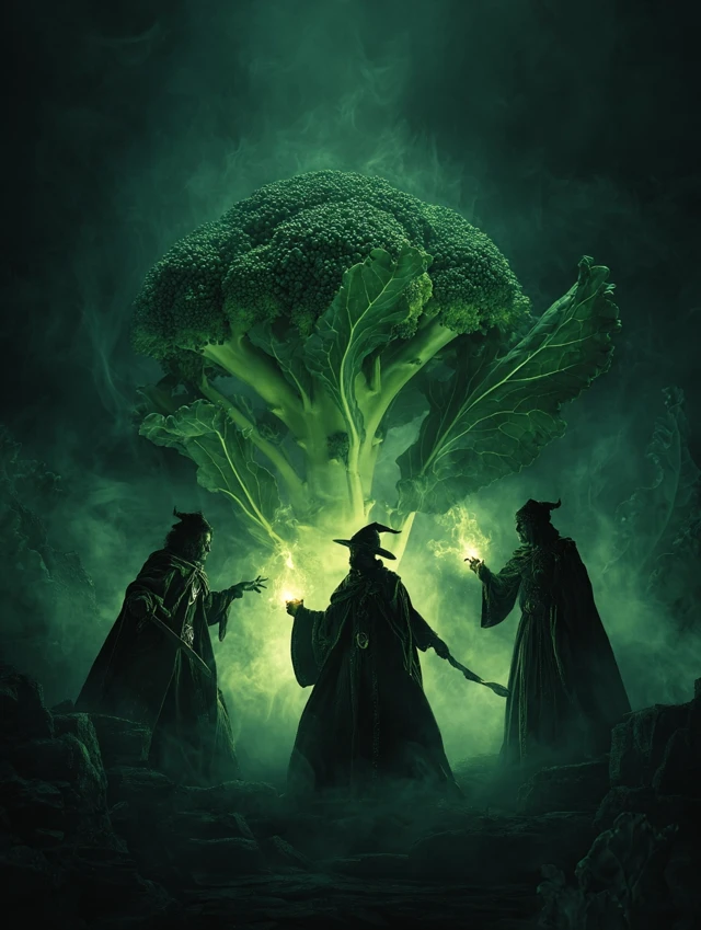 Mystical Broccoli Fantasy Photo with Wizards