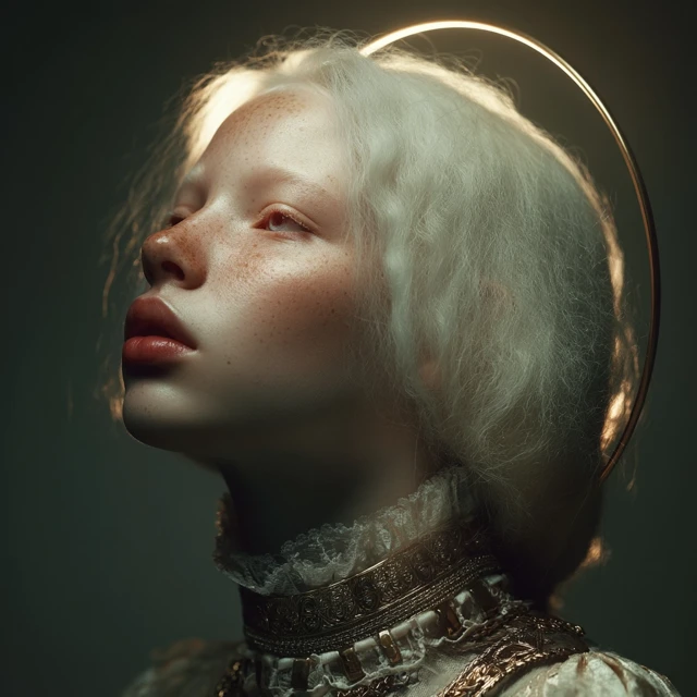Albino Girl with Halo Dramatic Portrait