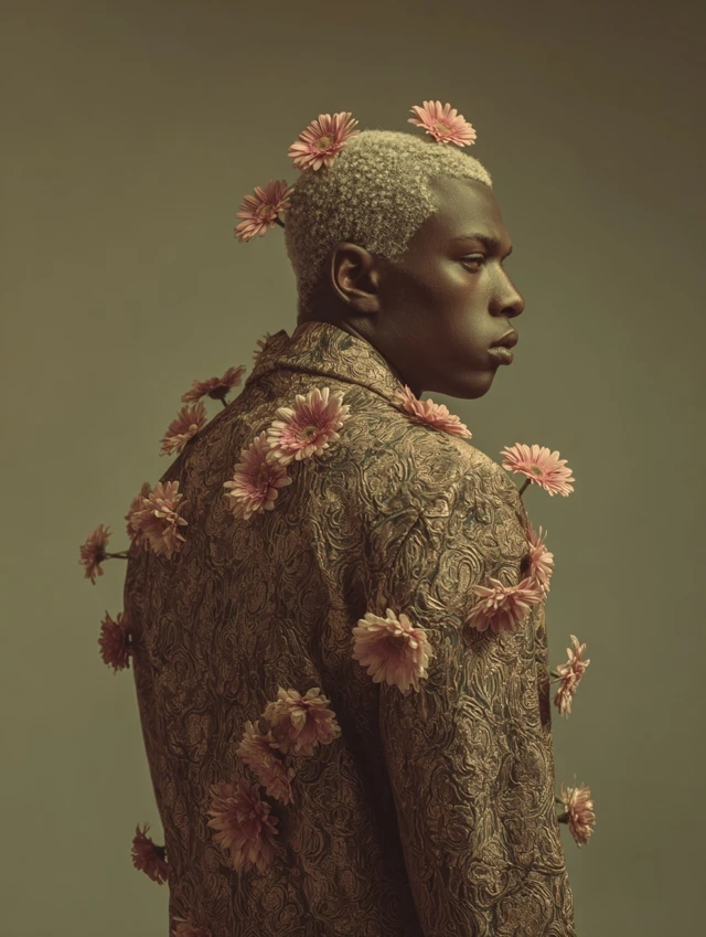 Stylish Black Male Floral Portrait Fashion Editorial