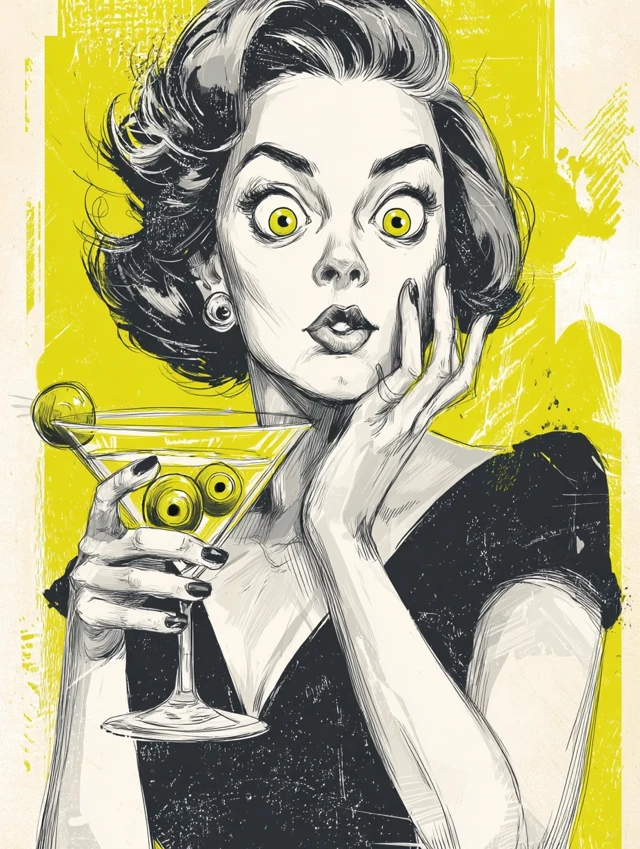 Retro Woman Martini Olives Eyes