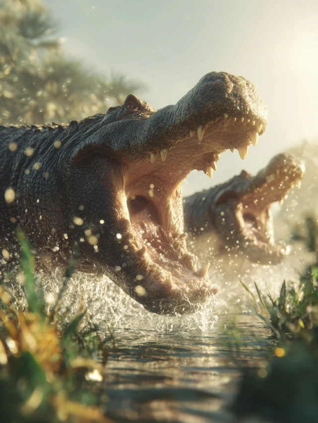 Crocodile vs Hippo Battle River Bank