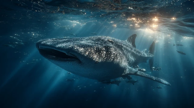 Whale Shark Swimming in Crystal Clear Ocean Waters