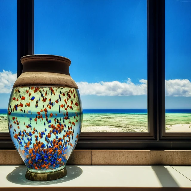 Tropical Fish Tank with Beach View