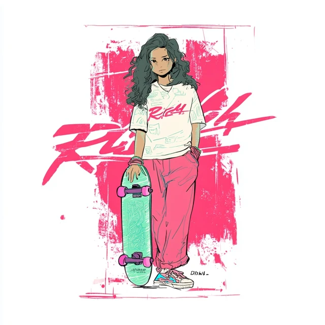 Skater Girl Stylish Artwork Illustration