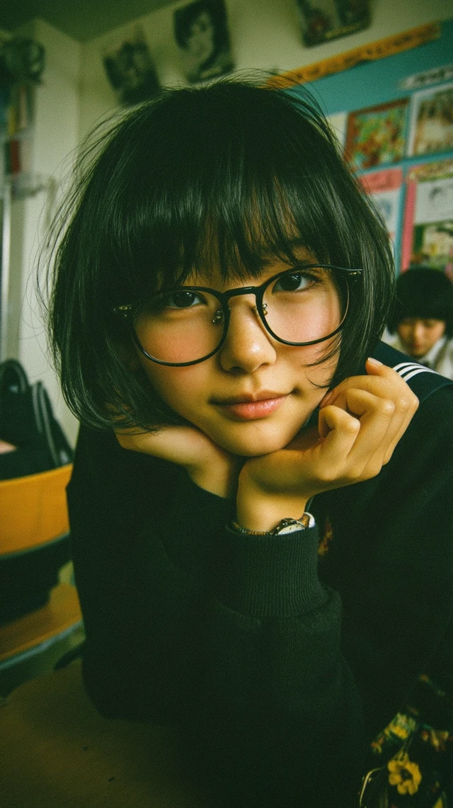 Japanese High School Girl in Classroom