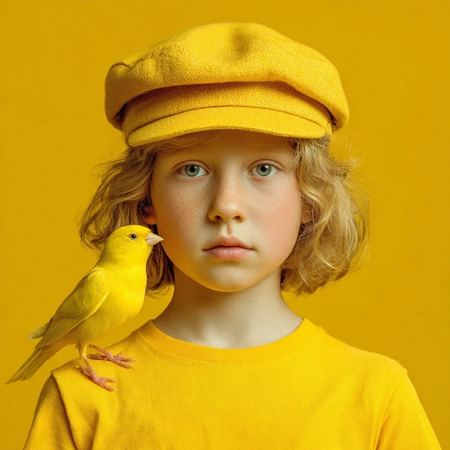 Girl with Bird Portrait in Yellow