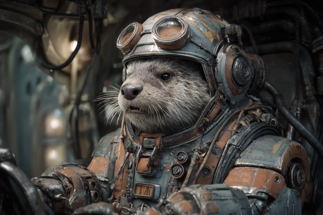 Cybernetic Otter in Mech Suit Determined