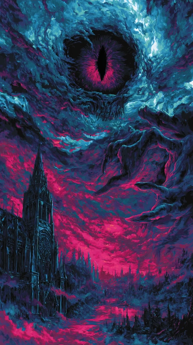 Abstract Horror Art: Radioactive Flames and Skull