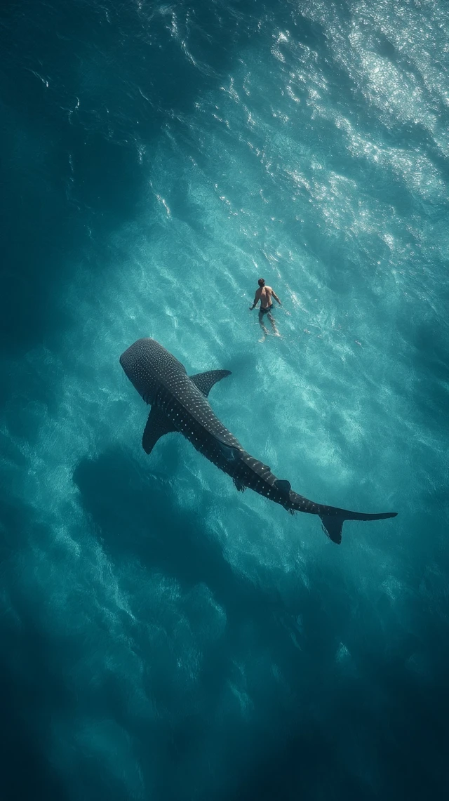 Shark and Swimmer Aerial Shot