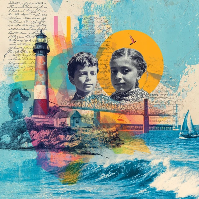 Lighthouse and Faces Collage Art