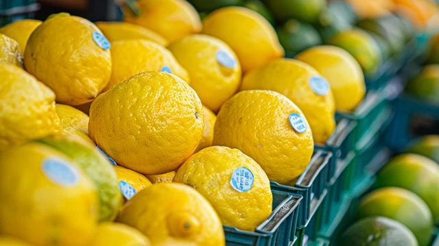 Fresh Lemons and Limes Fruit Stand Close Up