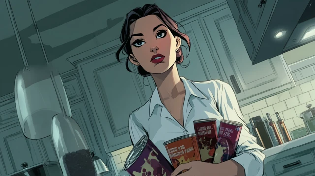 Woman in Kitchen Comic Illustration