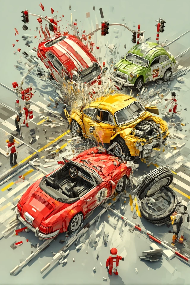 Toy Car Crash 3D Voxel Art Scene