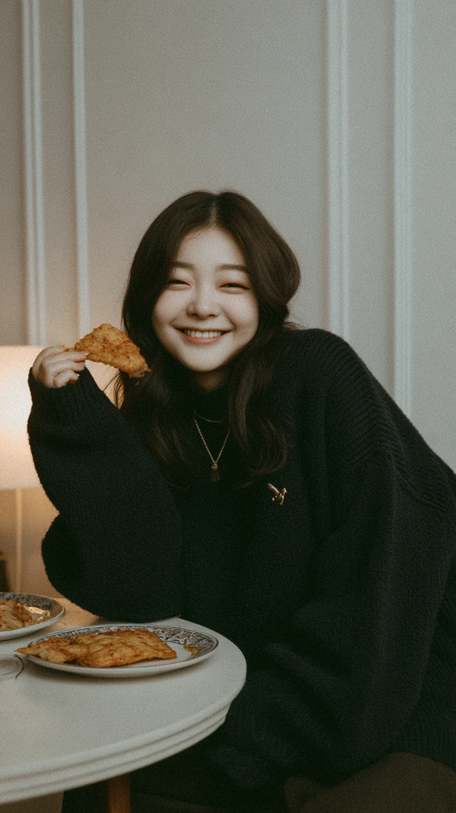Young Woman Enjoying a Meal of Kimchi