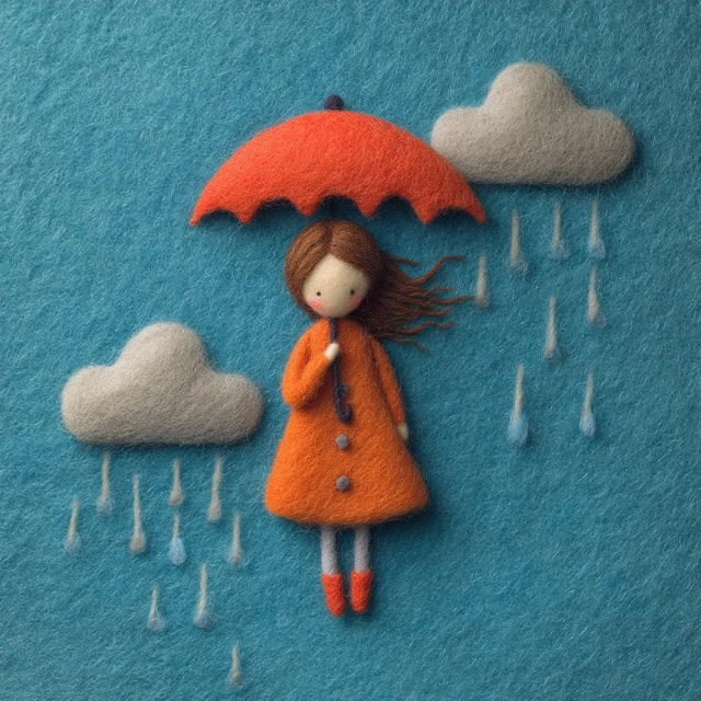 Child with Umbrella Rainy Day Illustration
