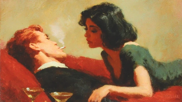 Romantic Oil Painting Intimate Noir Scene