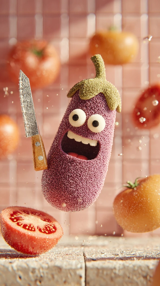 Eggplant Tomato Knife Food Photography