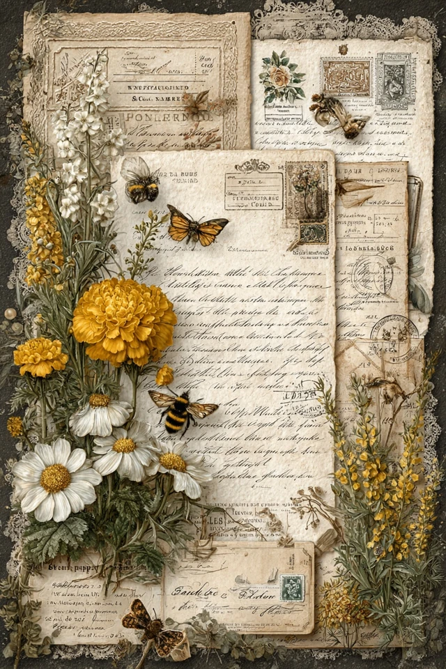 Vintage French Cottage Scrapbook Paper Floral Design