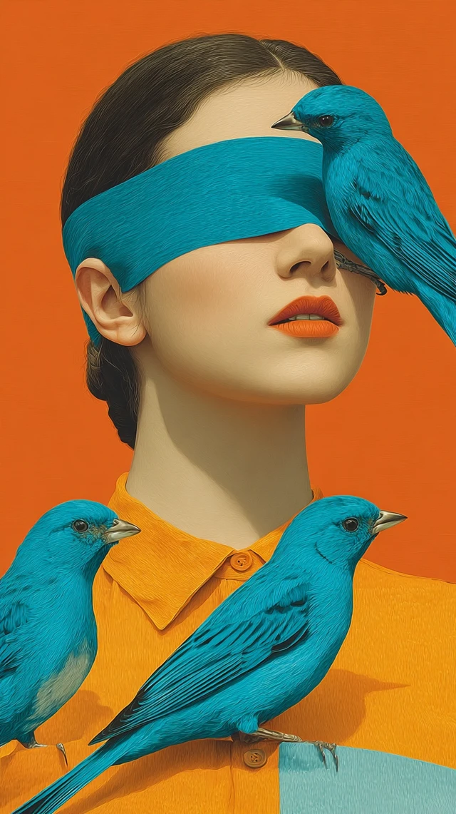 Woman with Teal Birds Fashion Photography