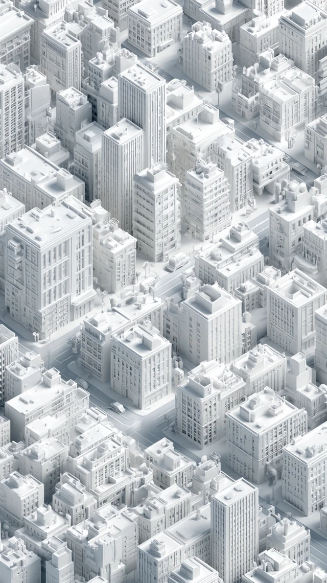 Isometric White Paper Cutout Cityscape in 3D